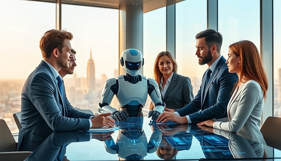 Modern office meeting with robot and team discussing Scale AI Workflows