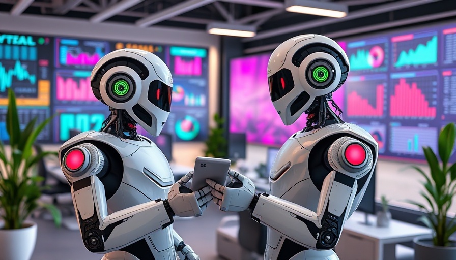 AI Predicts Audience Behavior with robots analyzing data charts.