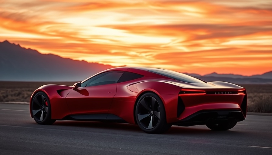 Zombie Tesla CyberRoadster against a sunset backdrop.