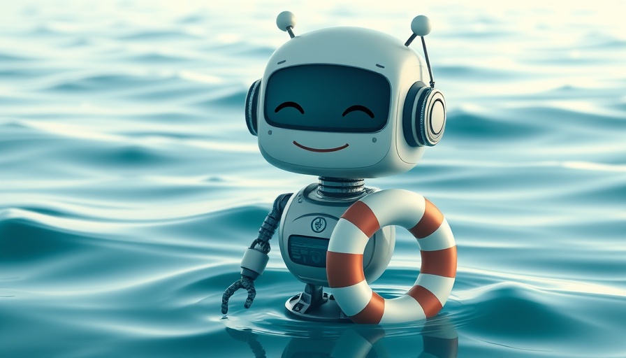 Cute robot in a lifebuoy symbolizing generative AI therapy.