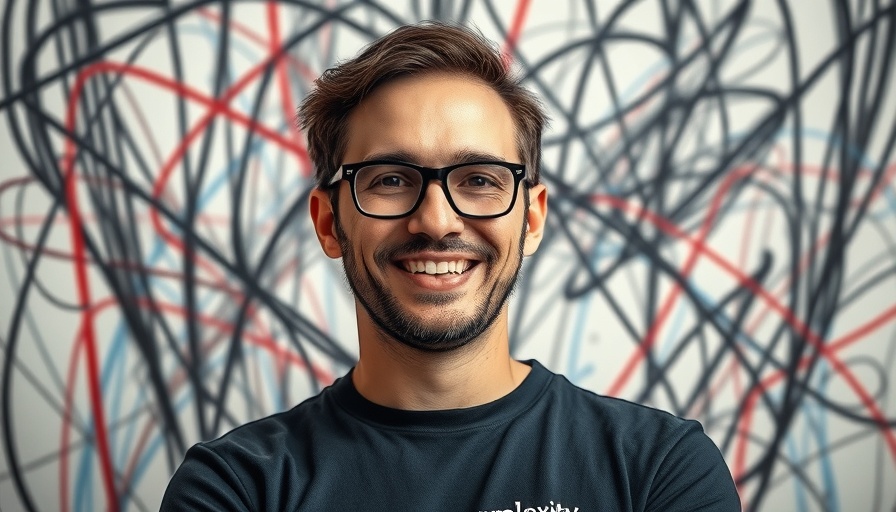 Perplexity AI CEO smiling amid abstract background.