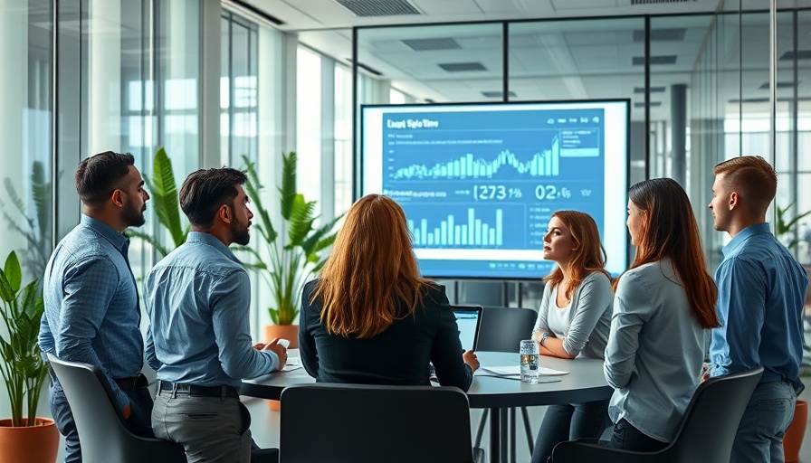 Team evaluating user-centered metrics for AI outputs in a modern office.