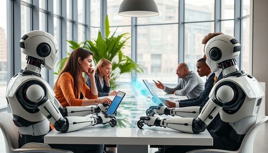 AI and professionals discussing resource allocation best practices in a modern office.