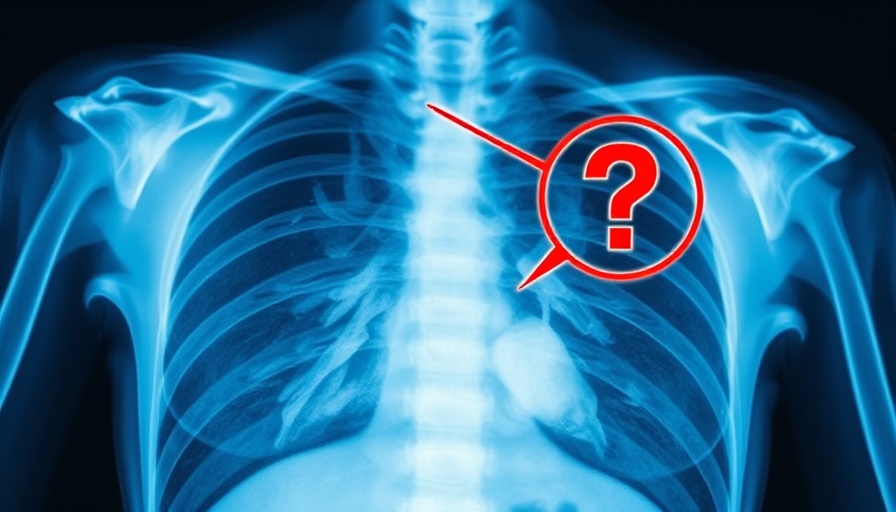 Lung X-ray with annotation highlighting diagnostic uncertainty