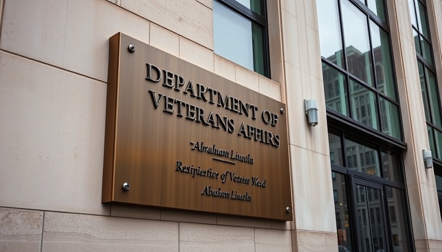 DOGE AI Push at the Department of Veterans Affairs sign and building exterior.