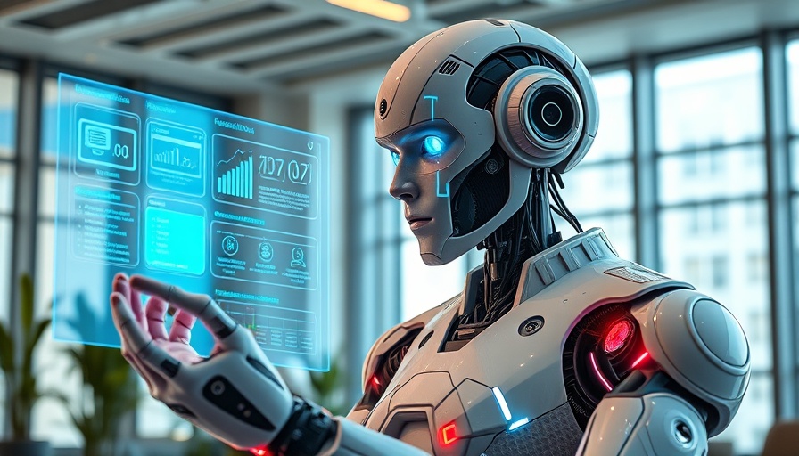 Futuristic AI robot handling task dependency management on a digital interface.