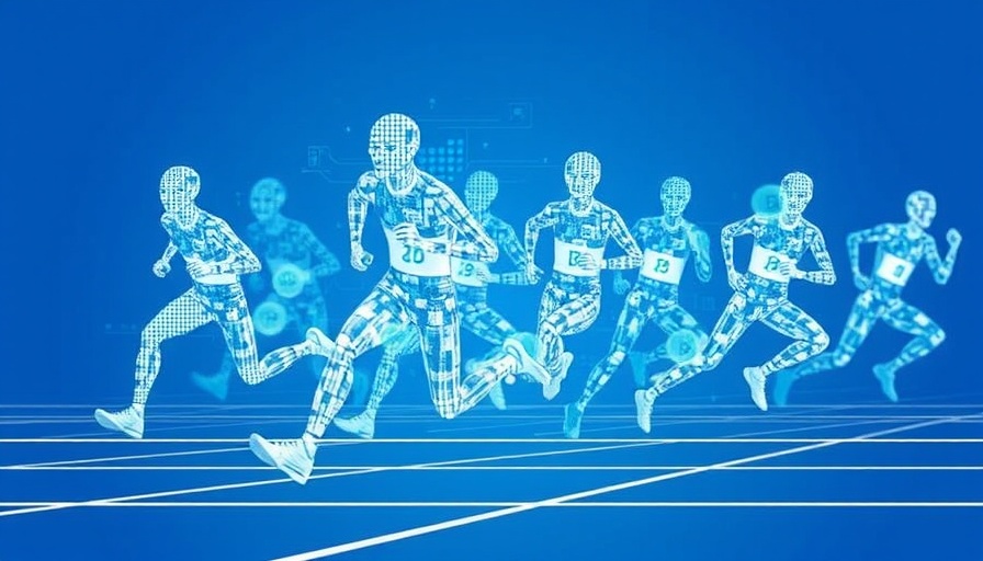 Pixelated figures racing symbolizing AI race China US competition