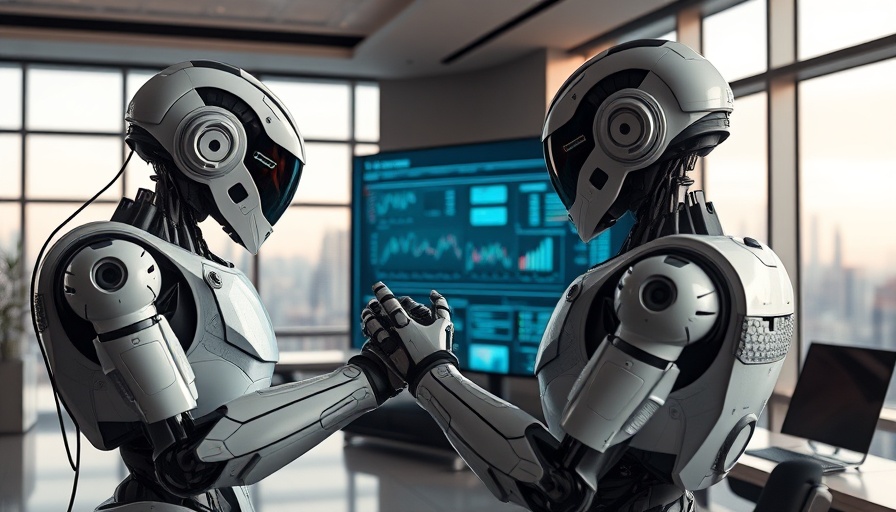 Robots in a modern office discuss AI workflow automation strategies.