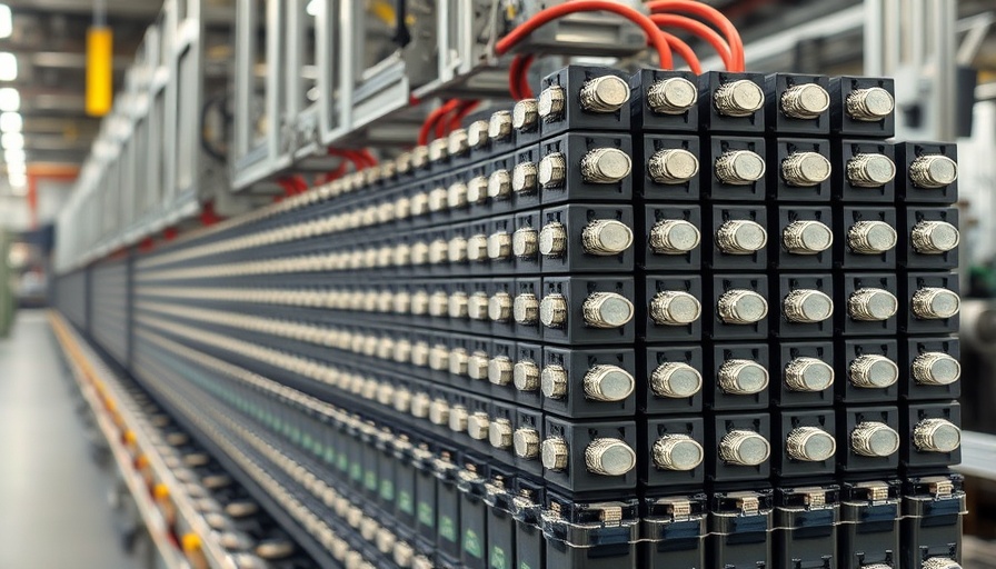 Industrial battery cells in a modern factory; tariffs impact on battery industry.