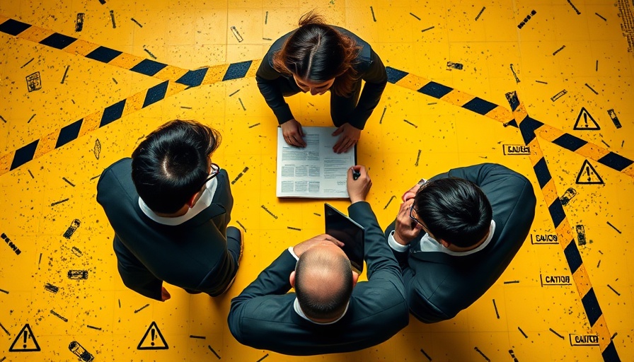 Top view of three professionals with caution theme, AI agents game theory.
