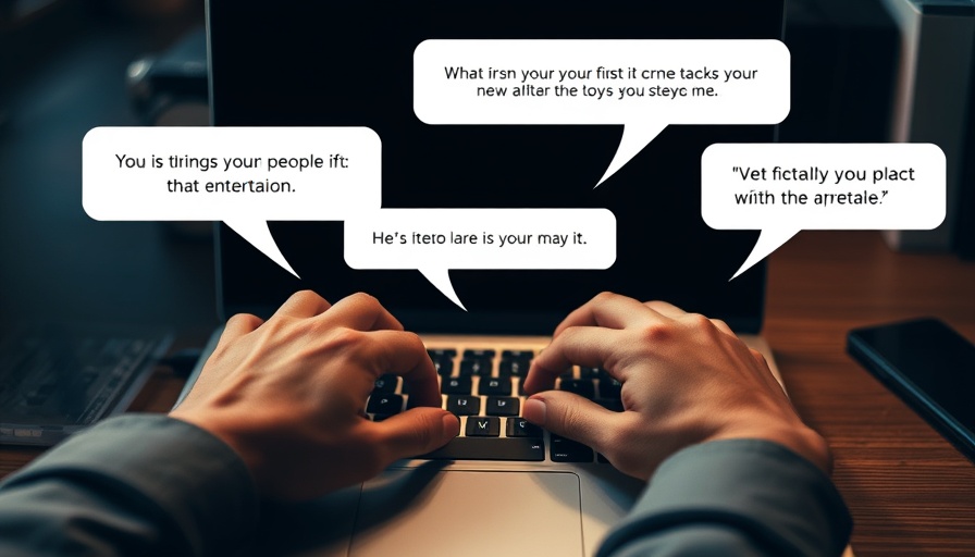 Hands typing on laptop, speech bubbles with negative comments, self-detoxify language.