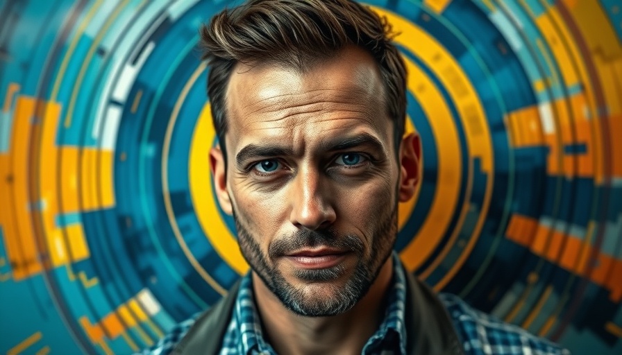 Stylized portrait of man with geometric overlays, Trump's Tariffs Impact on Tesla context.