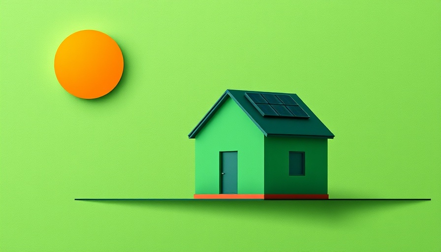 Climate tech investments illustration with green building and solar panel.