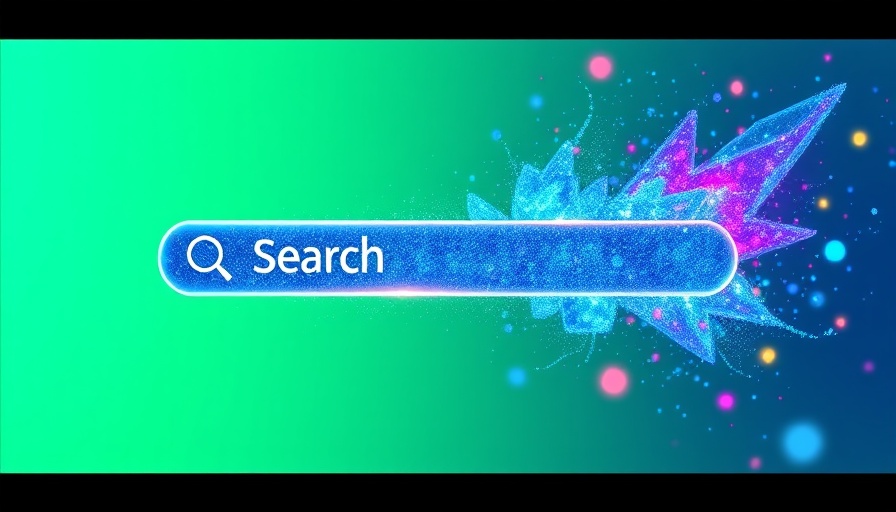 Vivid digital search bar with blue sparkles, Google AI Overviews.