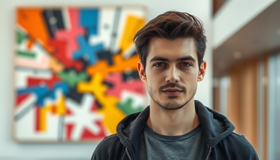 Young man merging design and computer science with art background.
