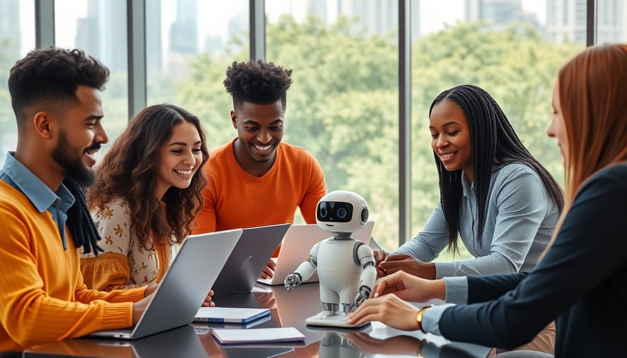 Diverse team using AI-powered collaboration tools in a modern office.
