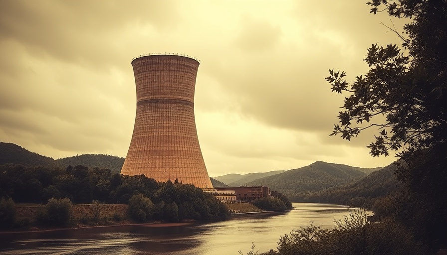 Thorium nuclear reactor cooling tower in a hilly landscape in China