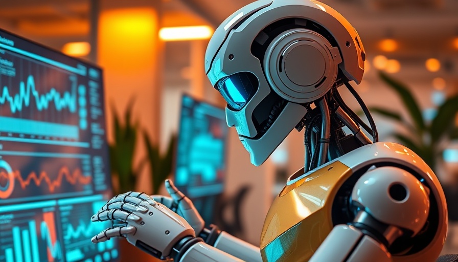 AI robot analyzing cross-channel competitor strategies on digital screens.