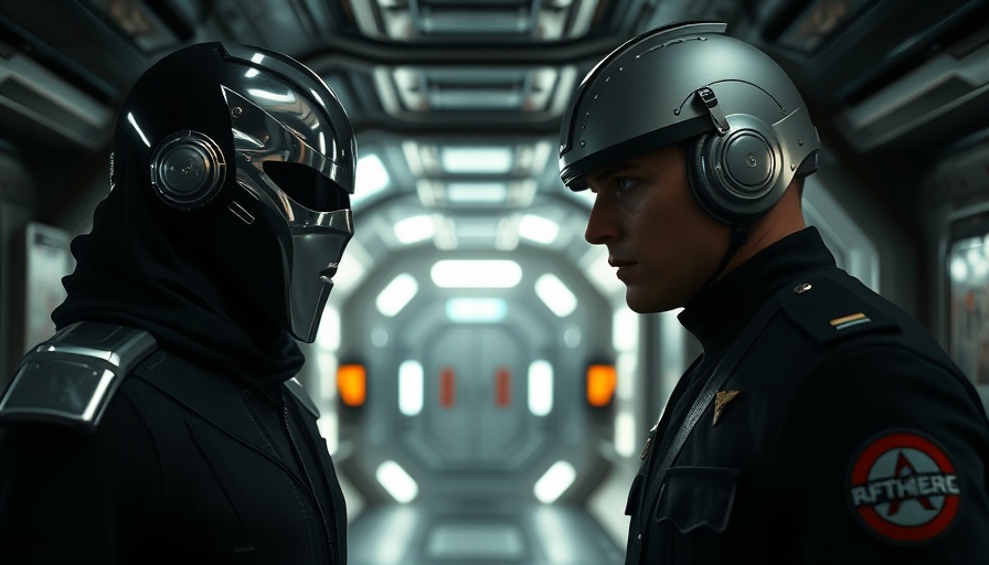 AI Darth Vader engaging intensely with officer, cinematic scene