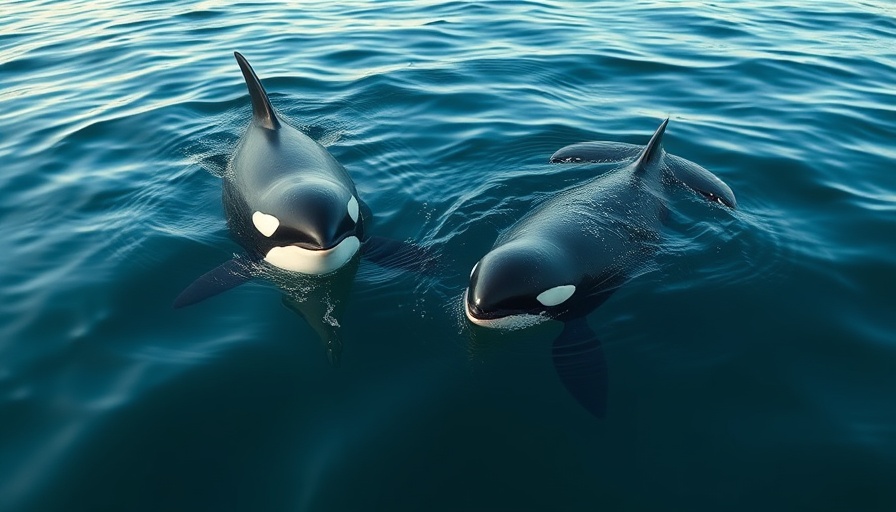 Orcas and baby pilot whale together in ocean