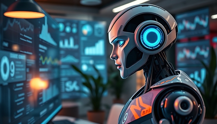 Robot analyzing data on screen in futuristic office - Managing Missing Data in AI.
