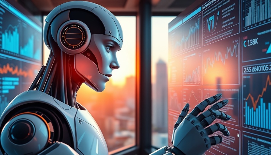 AI robot analyzing data for content gaps in modern office.