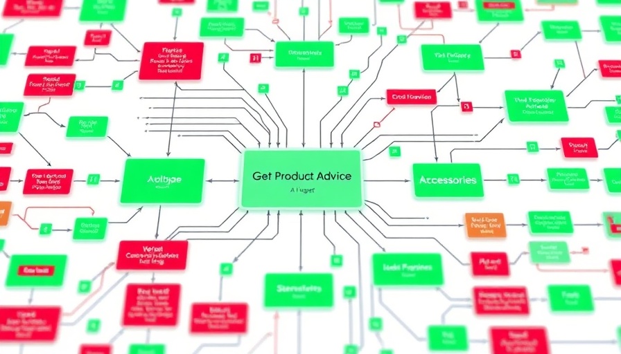 Generative AI product finder flowchart interface with nodes.