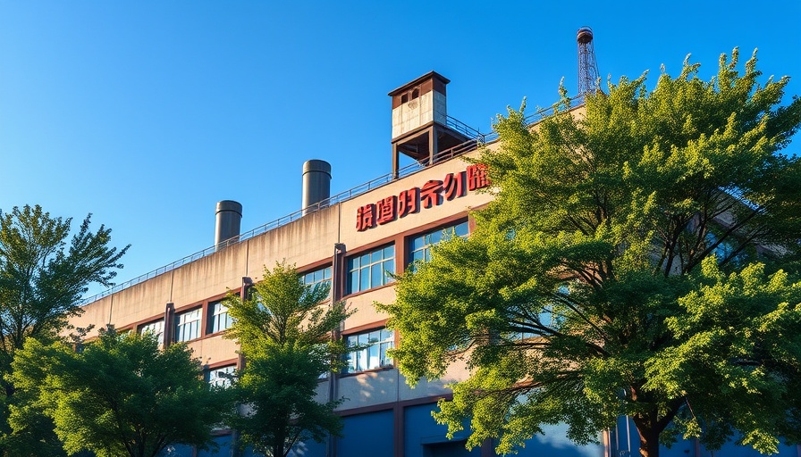 Large factory building with Chinese characters and logo.