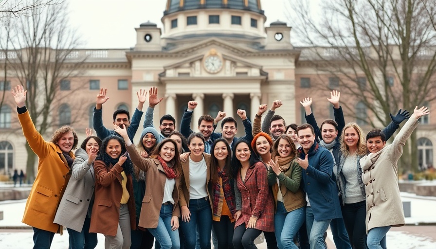 Diverse group celebrating networks in data science at campus.