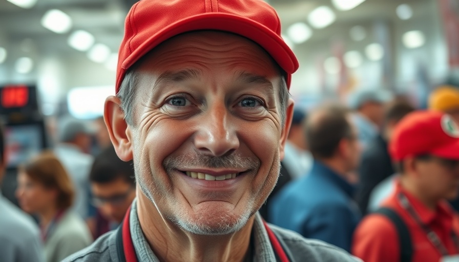 Amused man in a red cap in a crowd, reflecting political skills critique.