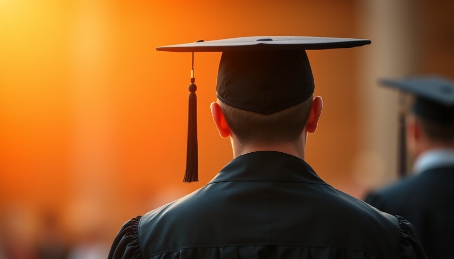 Graduate in cap and gown at ceremony, highlighting AI mispronouncing names.