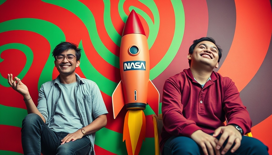 Abstract image featuring individuals with NASA elements and vibrant background.