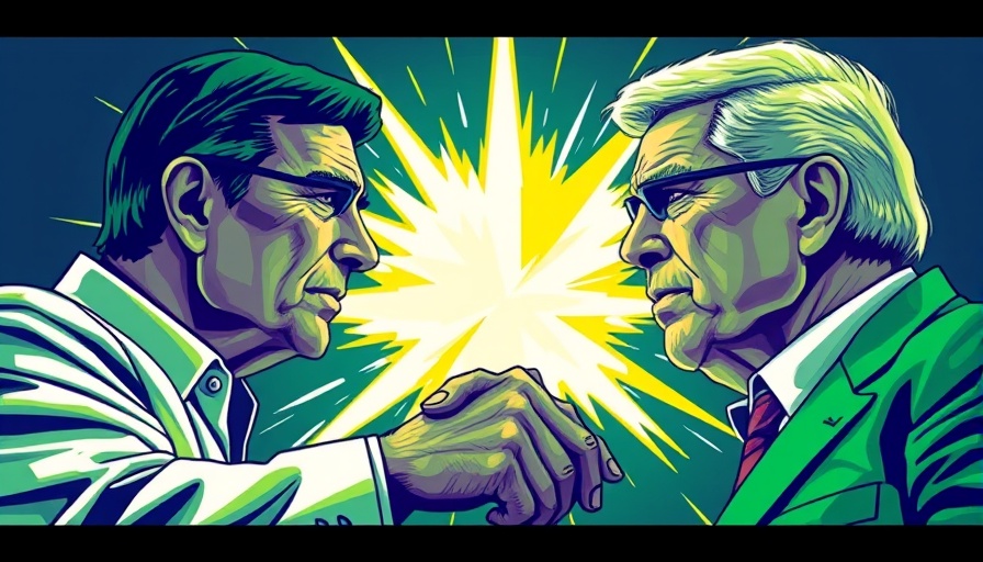 Trump Musk Support EVs: Vibrant handshake illustration with dynamic background.