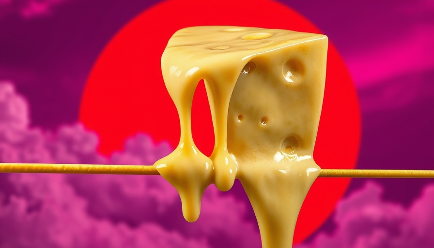 Impact of Climate Change on Cheese: Surreal melting cheese with vibrant sky.