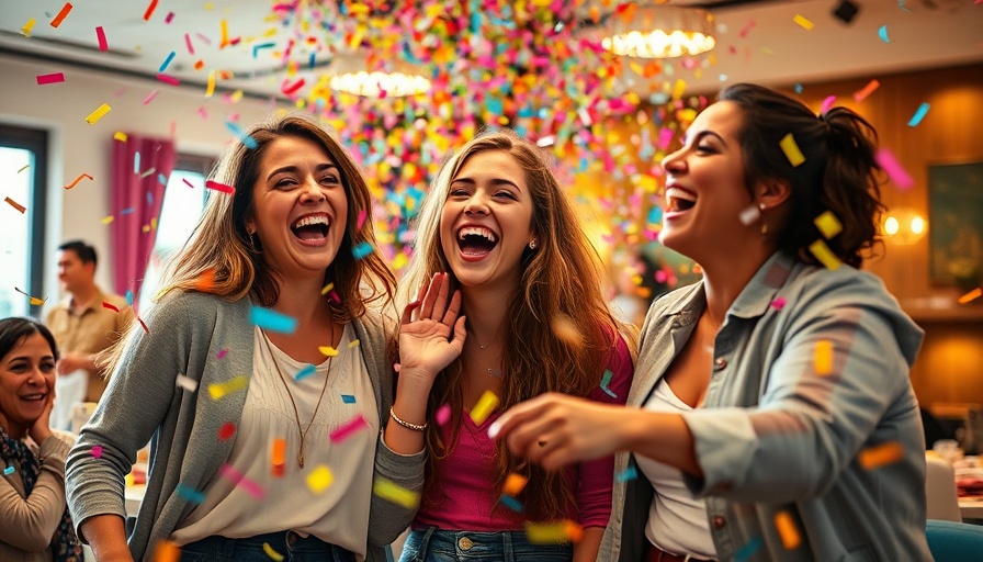 Colorful confetti celebration with joyful women indoors