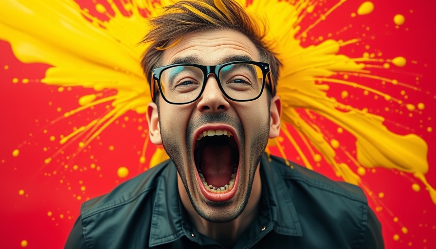 Surreal AI backlash image with paint splash and shocked man.