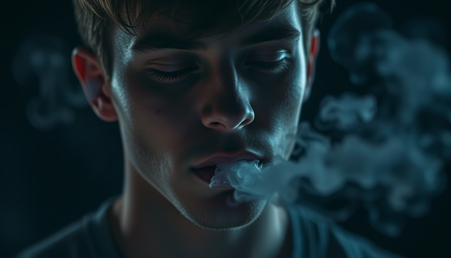 Close-up of young man exhaling vapor, illustrating toxic metals in vapes.