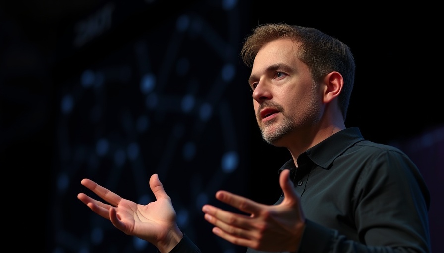 Speaker discusses AI on stage, related to Meta's aggressive talent recruitment.