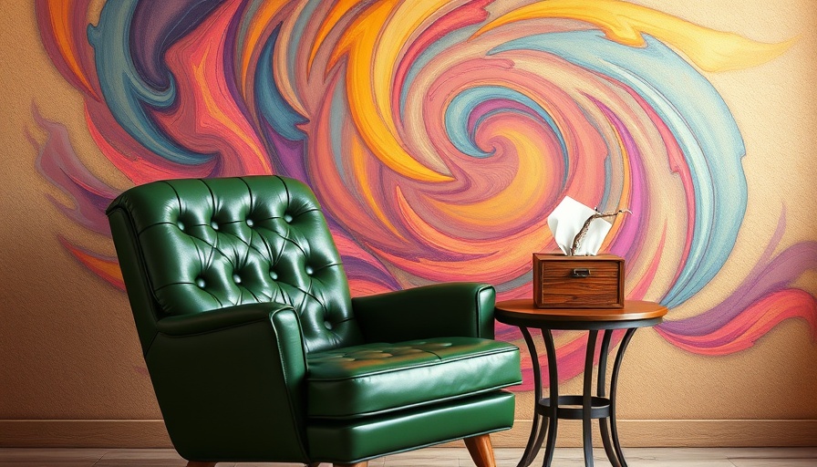 Retro therapy chair with psychedelic elements for AI in psychedelic therapy
