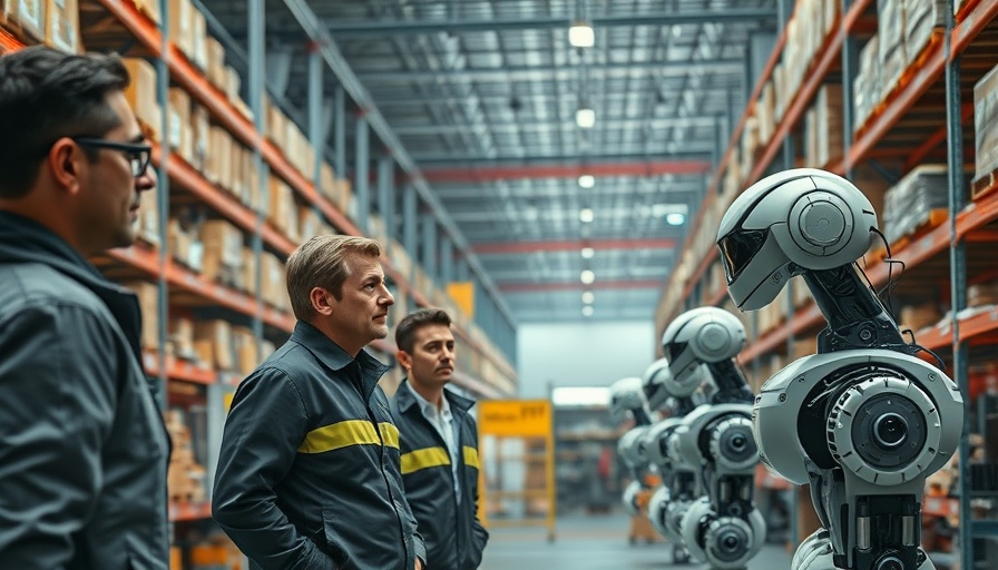 Robots outnumber humans at Amazon warehouses, employees observing.