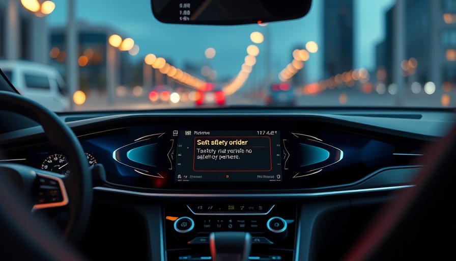 Tesla Robotaxi dashboard screen showing safety message with warm lighting.