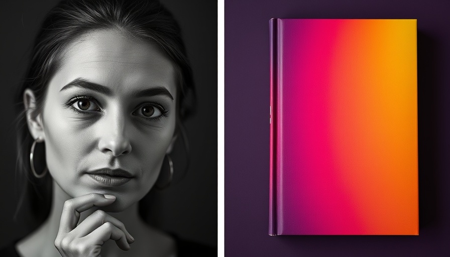 Monochrome portrait with book cover discussing AI's role in life's origins