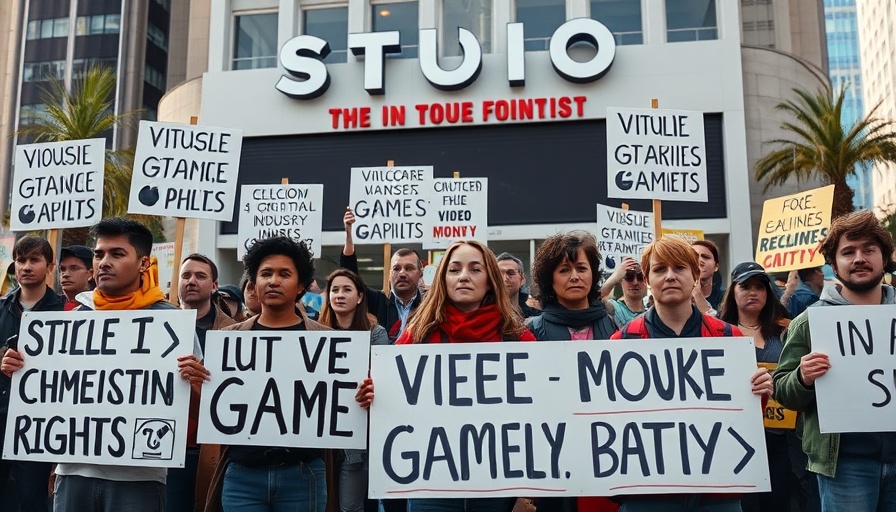 Protest at Warner Bros. advocating AI protections in video games.