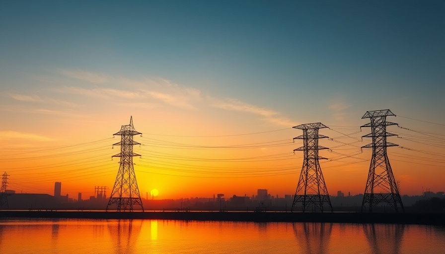 California AI power plans concept with sunset over power lines.