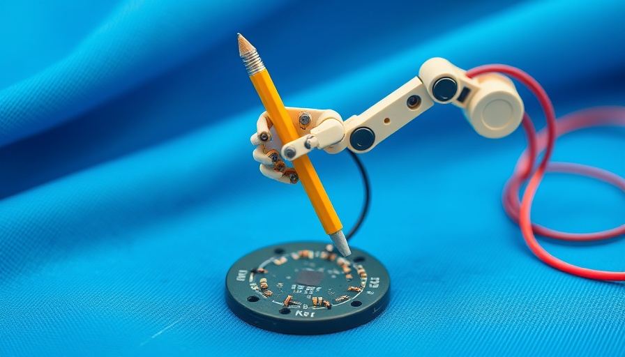 Vision-based robotics system with robotic arm on blue background.