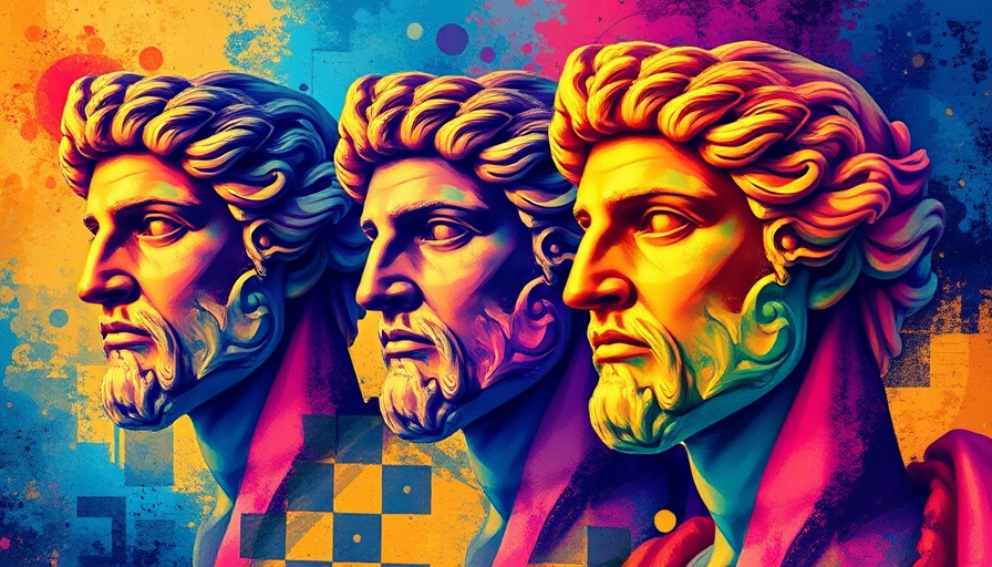 Abstract Roman busts with vibrant colors and textures, AI to Analyze Ancient Roman Texts.