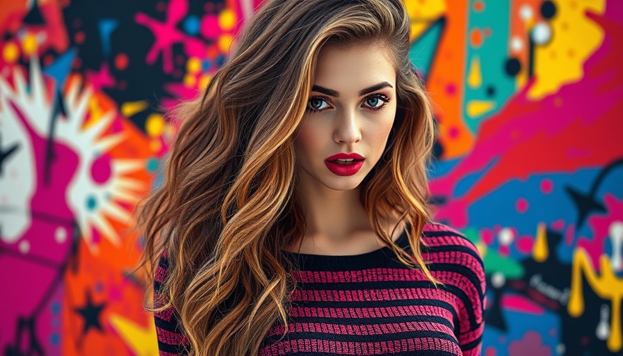 AI generated fashion model in vivid colors with striped top.