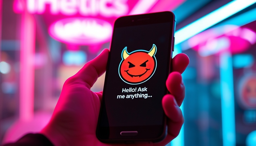 Smartphone with cheeky icon in neon AI cultural context.
