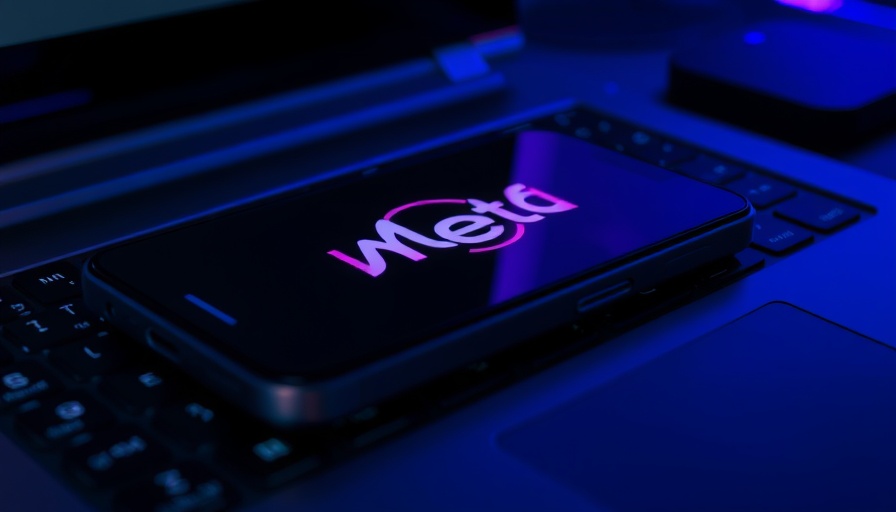 Meta Superintelligence AI concept showing Meta logo on smartphone with keyboard backdrop.