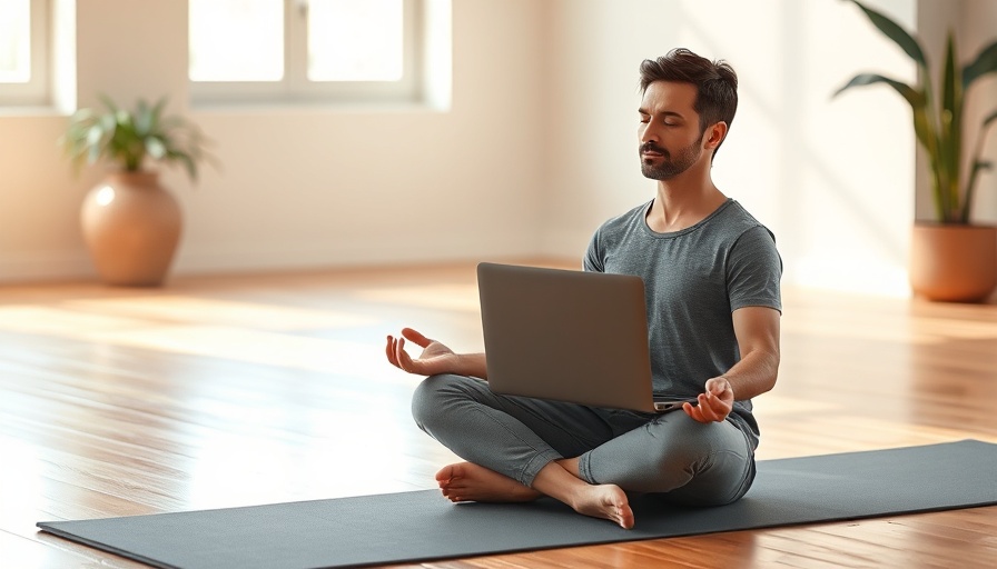 Virtual yoga session for veterans displayed on laptop.